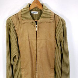 Vtg Lanerossi Sweater Jacket Men's Large Faux Suede Ribbed Zip Front Grunge